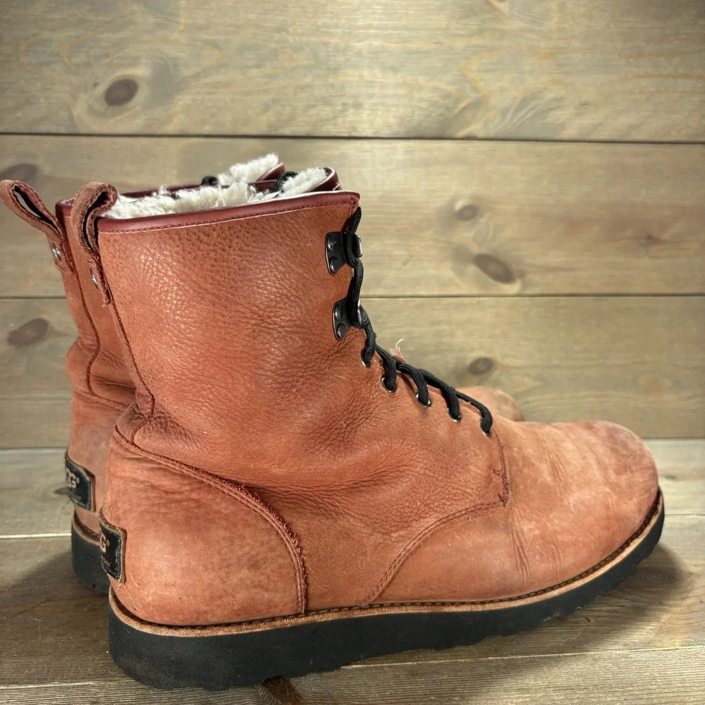 ugg hannen TL mens size 13 shoe red leather shearling lined waterproof snow boot